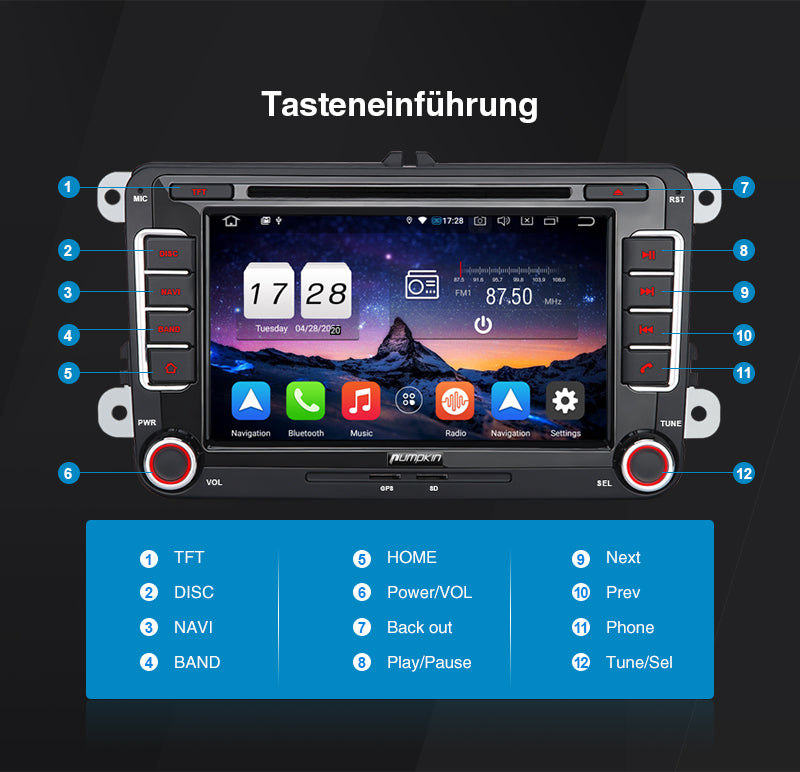 Pumpkin 9 Zoll Android 11 VW Golf 5 Autoradio mit Rückfahrkamera – PumpkinDE