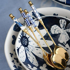 Glorious Ceramic Handle Gold Dessert Spoon and Fork
