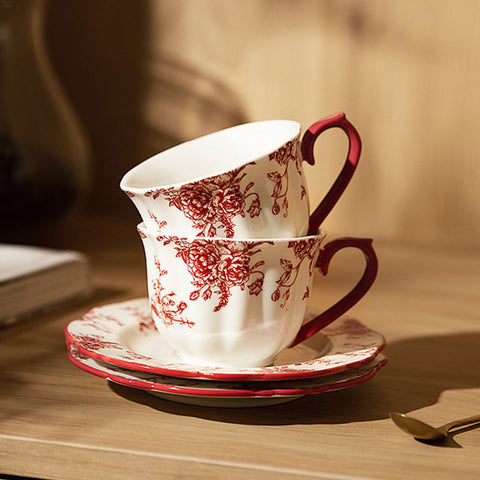RED ROSE BONE CHINA COFFEE CUP AND SAUCER SET