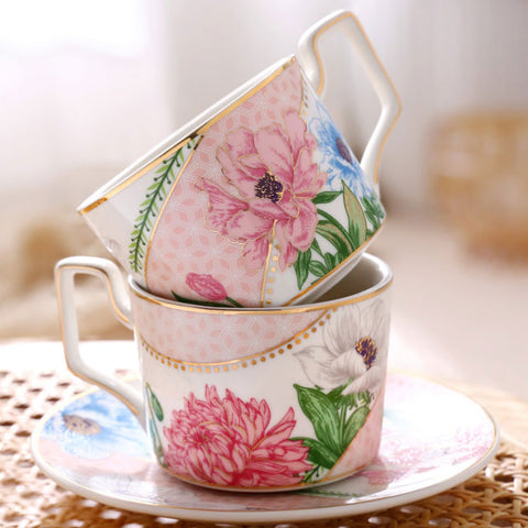 FLOWER HAND PAINTED COFFEE CUP AND SAUCER