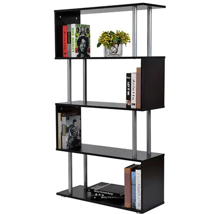 HomCom Modern S-Shaped 5 Tier Room Dividing Bookcase Wooden Storage Display Stand Shelf - Black