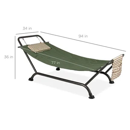 Best Choice Products Outdoor Patio Hammock Bed with Stand, Pillow, Storage Pockets, 500LB Weight Capacity - Green