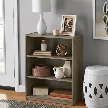 Mainstays 3-Shelf Wood Bookcase with Adjustable Shelves (Rustic Oak)