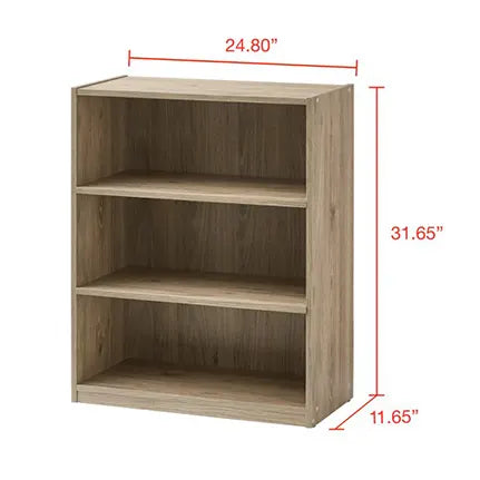 Mainstays 3-Shelf Wood Bookcase with Adjustable Shelves (Rustic Oak)