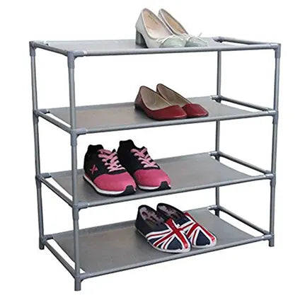12-Pair, 4 Tier Shoe Shelf, Plastic (Gray)