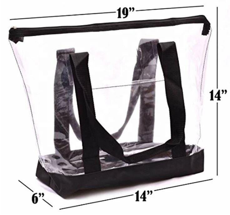 Large Clear Tote Bag with zipper closure (CH-706-BLK)
