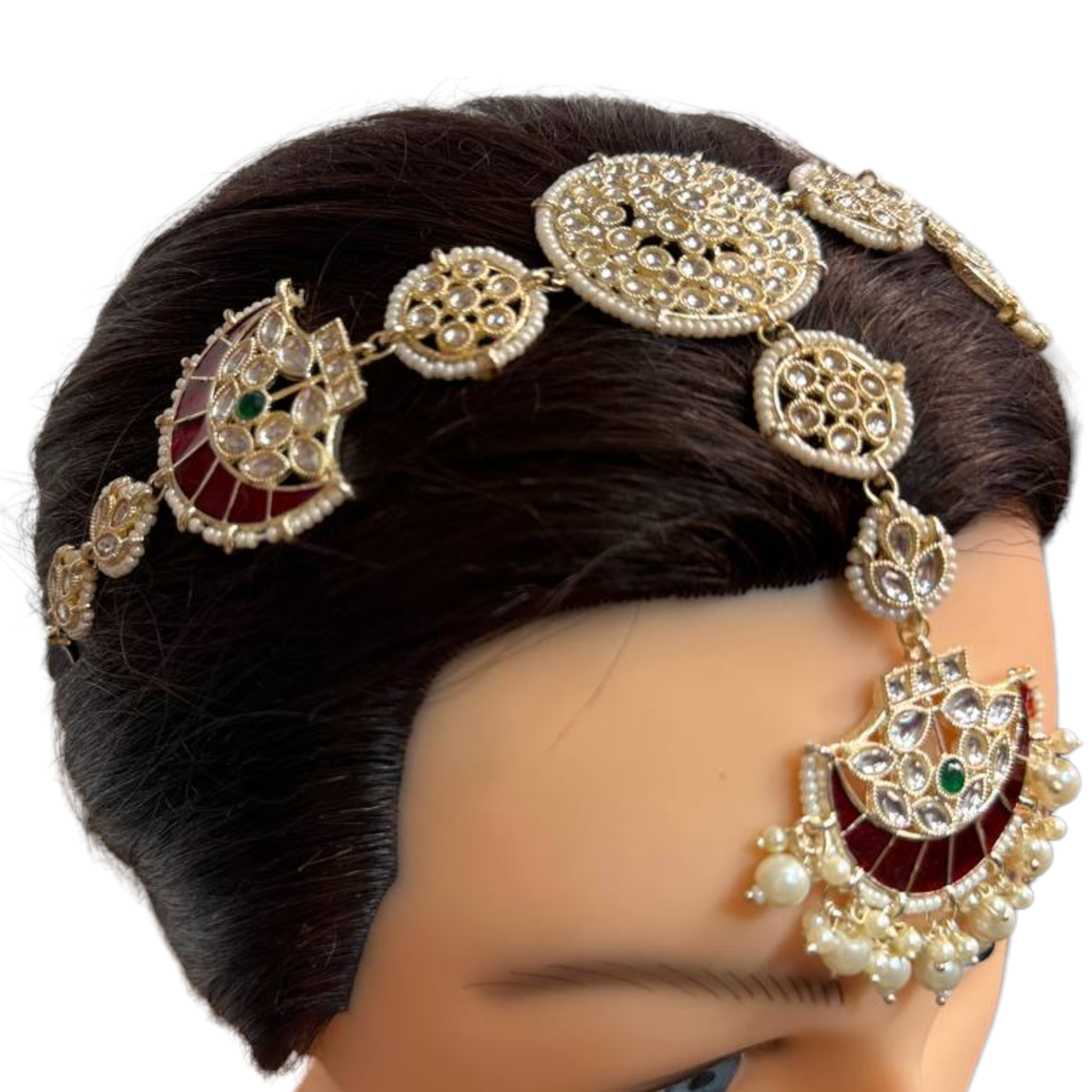 Gold Kundan Sheeshphool Sheesh Phool Matha Patti Indian Hair Jewelry Maang Tikka #SP6