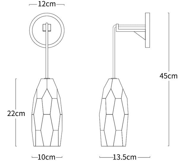 Chatelet brass and crystal wall sconce — shape and dimension diagram