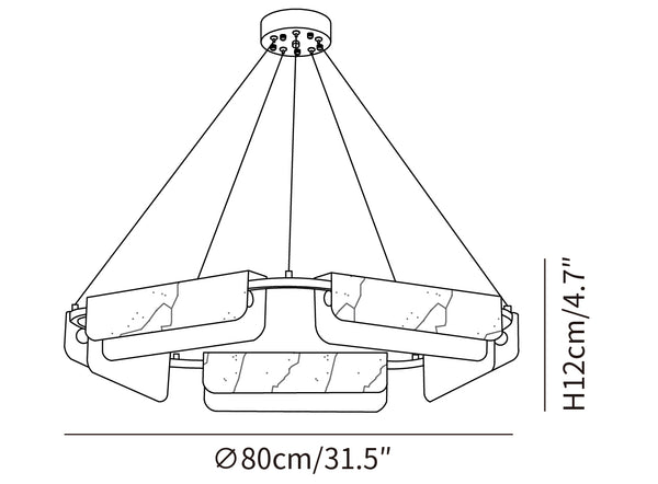 Delia Alabaster Chandelier 80cm size diagram
