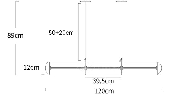Endless Straight Pendant Light — L39.4 and L47.2 size reference
