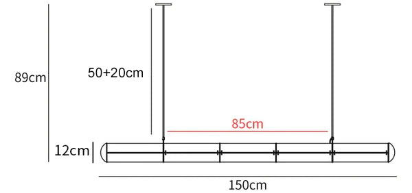 Endless Straight Pendant Light — L59 size reference