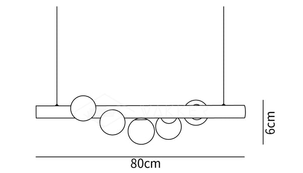 Floating Wood Pendant Lamp 5-head size diagram