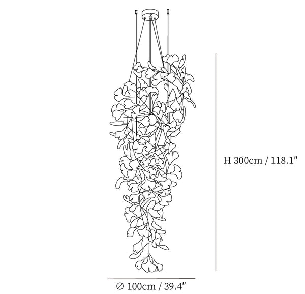 Dimensions du lustre Gingko Cascade Leaf