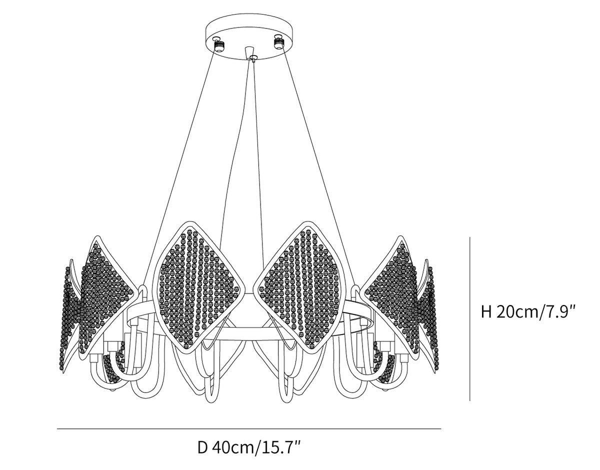 Holly Chandelier size diagram, enlarged