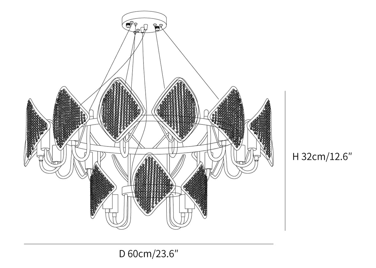 Holly Chandelier size diagram, enlarged