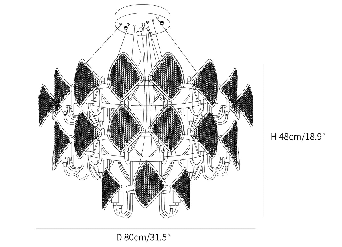Holly Chandelier size diagram, enlarged