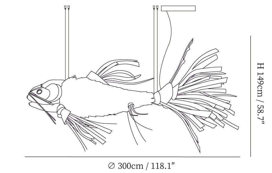 Koi Chandelier size diagram, enlarged