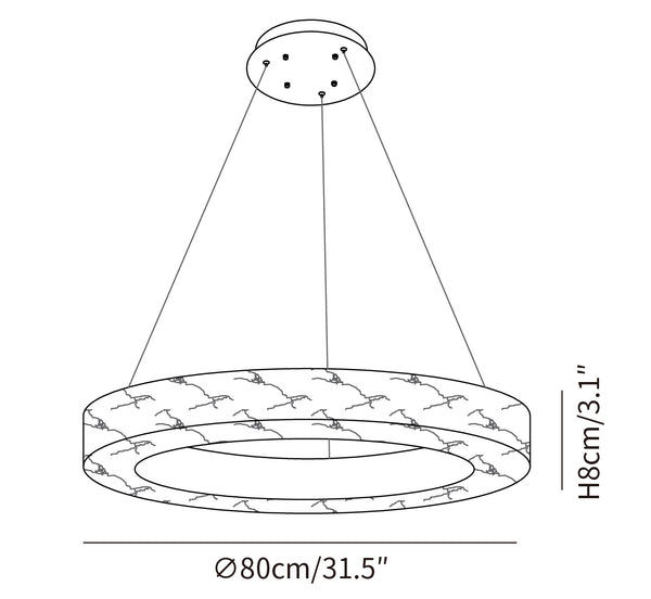 Marika solid Spanish alabaster ring chandelier size diagram Ø 80cm