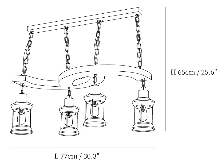 Retro Boat Wood Chandelier size diagram, enlarged