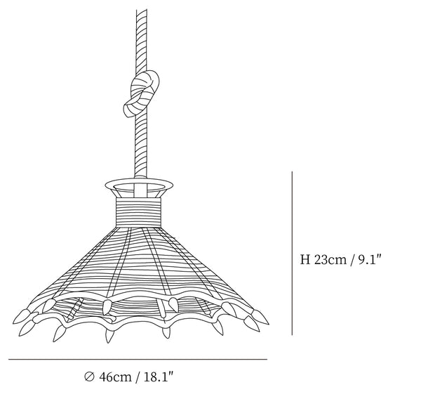 Retro Hemp Rope Pendant Light Model B size diagram