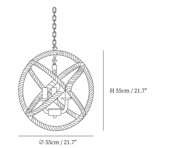 Retro Hemp Rope Pendant Light Model F size diagram