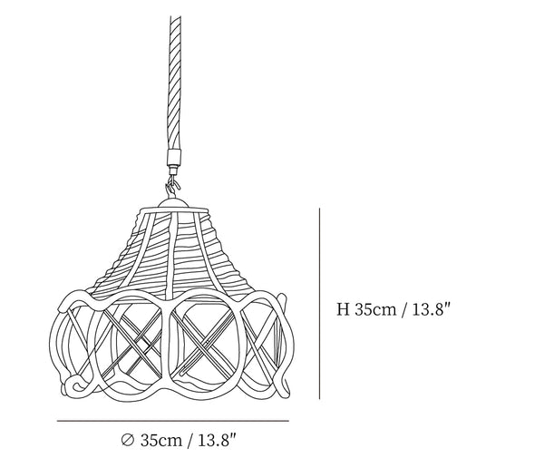 Retro Hemp Rope Pendant Light Model G size diagram
