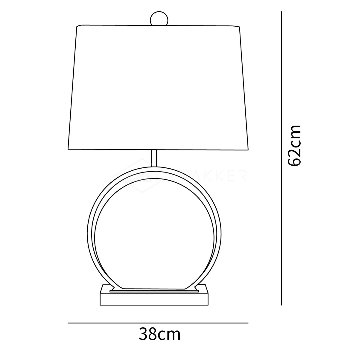 Roma Table Lamp size diagram, enlarged