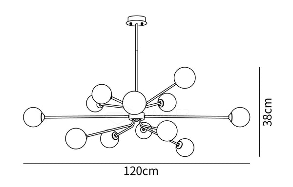 12-light brass arm chandelier for two-story foyer mid-century modern
