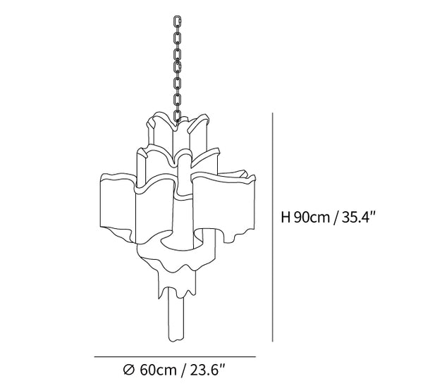 Stream Chain Chandelier, round 60 cm, 23.6 inch diameter by 35.4 inch tall, 9 E14 bulbs