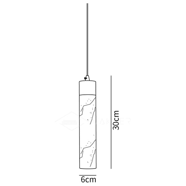 Alabaster Tube Brass Pendant Lamp dimensions