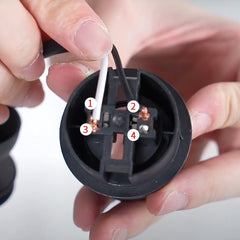Wiring connection diagram — black to hole 2, white to hole 3