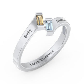 Engravable Slanted Baguette Ring