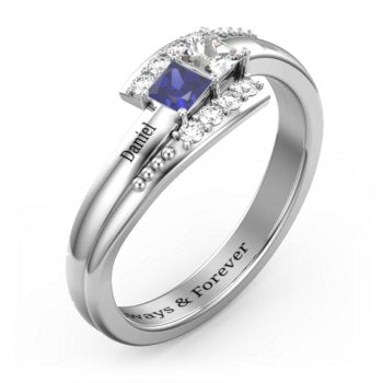 Engravable Bypass Ring with Princess Cut Gemstones and Accents