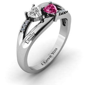 Dual Heart Gemstone Ring with Diamond Accents