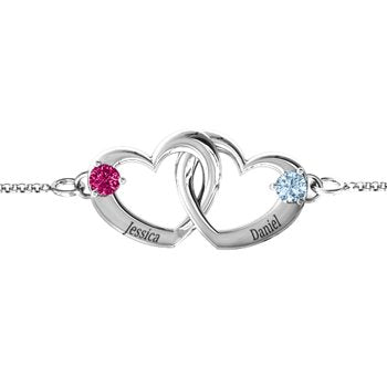 Interlocking Heart Promise Bracelet with Two Stones