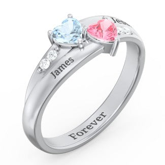 Double Heart Gemstone Promise Ring with Accents