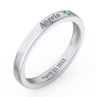 Stackable Birthstone Ring with Engraving