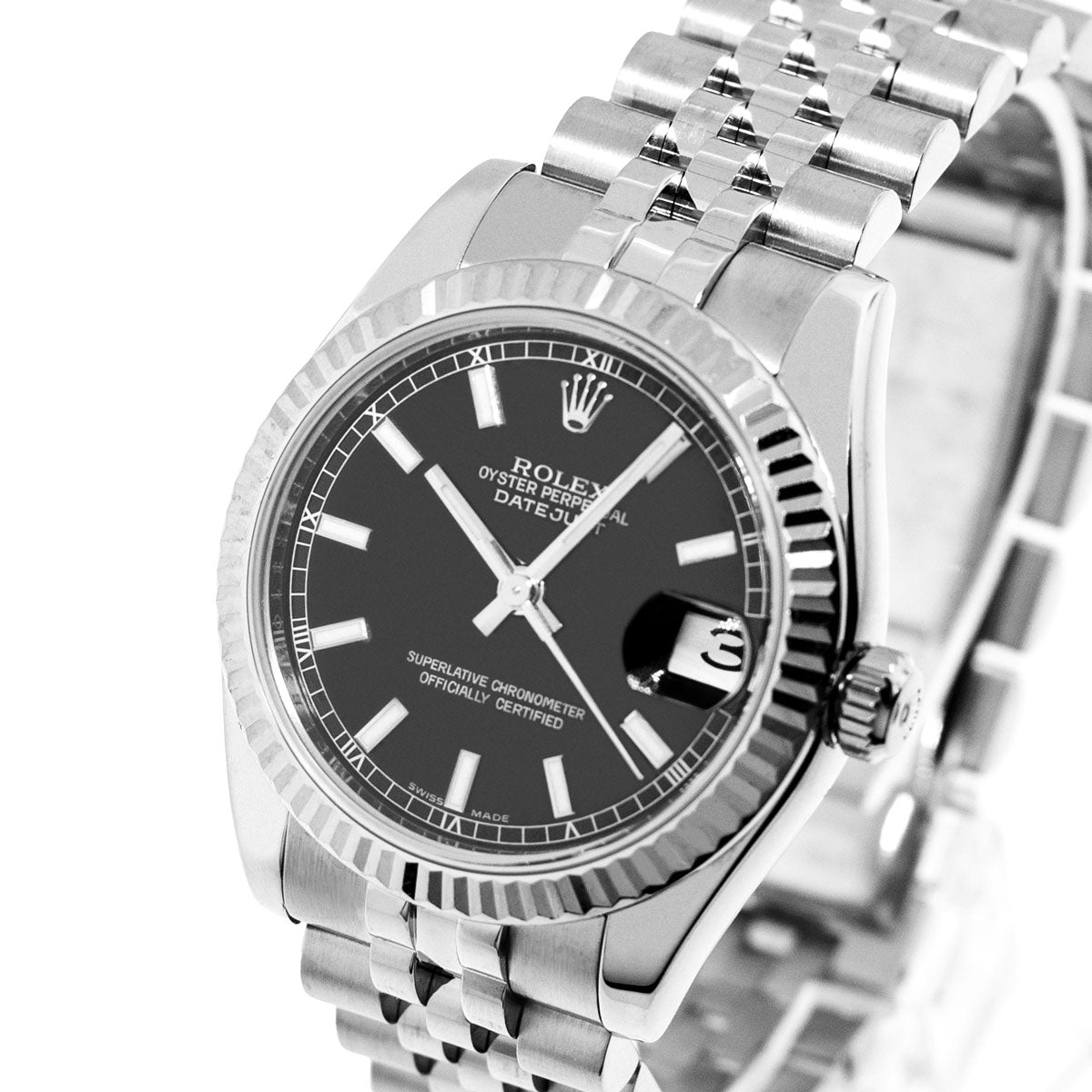 Rolex Lady-Datejust 31mm White Gold & Steel Black Index Dial and Fluted Bezel 178274
