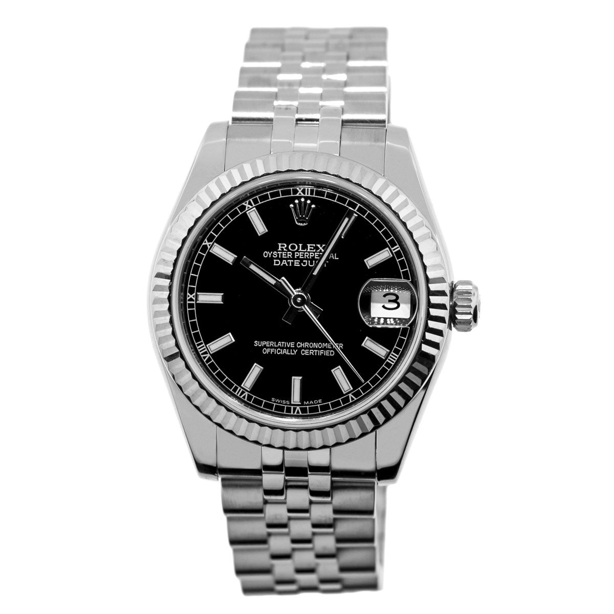 Rolex Lady-Datejust 31mm White Gold & Steel Black Index Dial and Fluted Bezel 178274