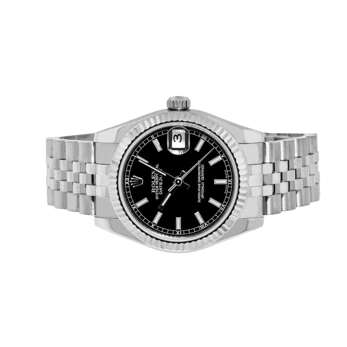 Rolex Lady-Datejust 31mm White Gold & Steel Black Index Dial and Fluted Bezel 178274