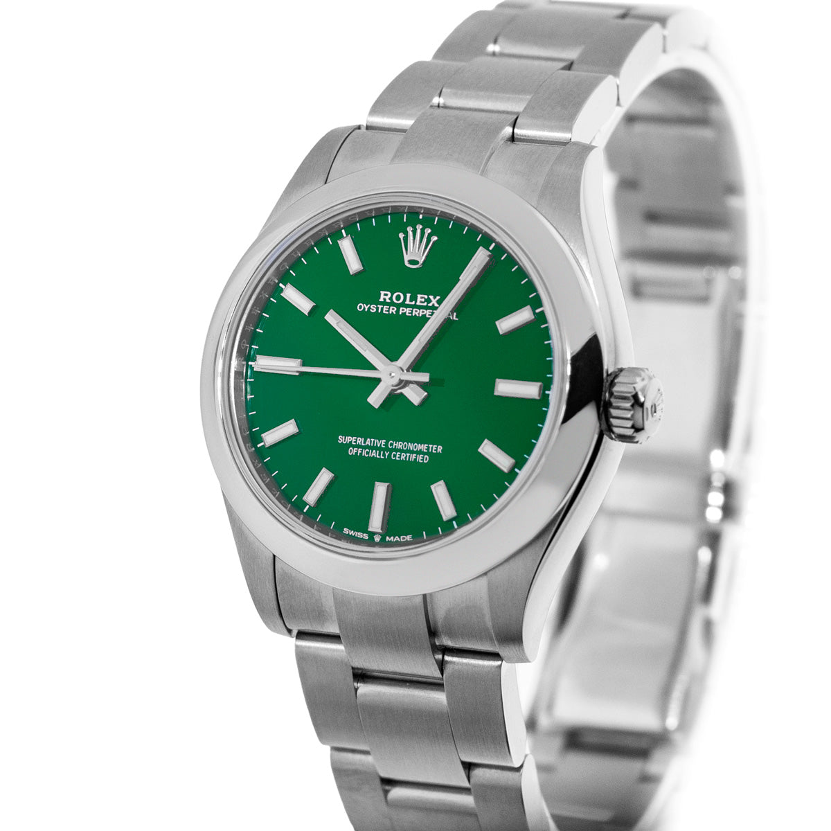 Rolex Oyster Perpetual 31mm Stainless Steel Green Index Dial & Smooth Bezel 277200