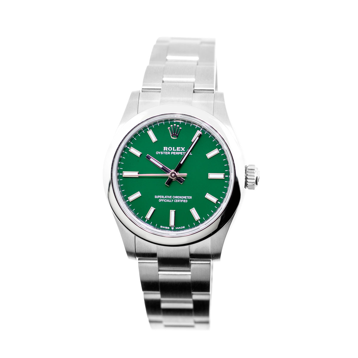 Rolex Oyster Perpetual 31mm Stainless Steel Green Index Dial & Smooth Bezel 277200