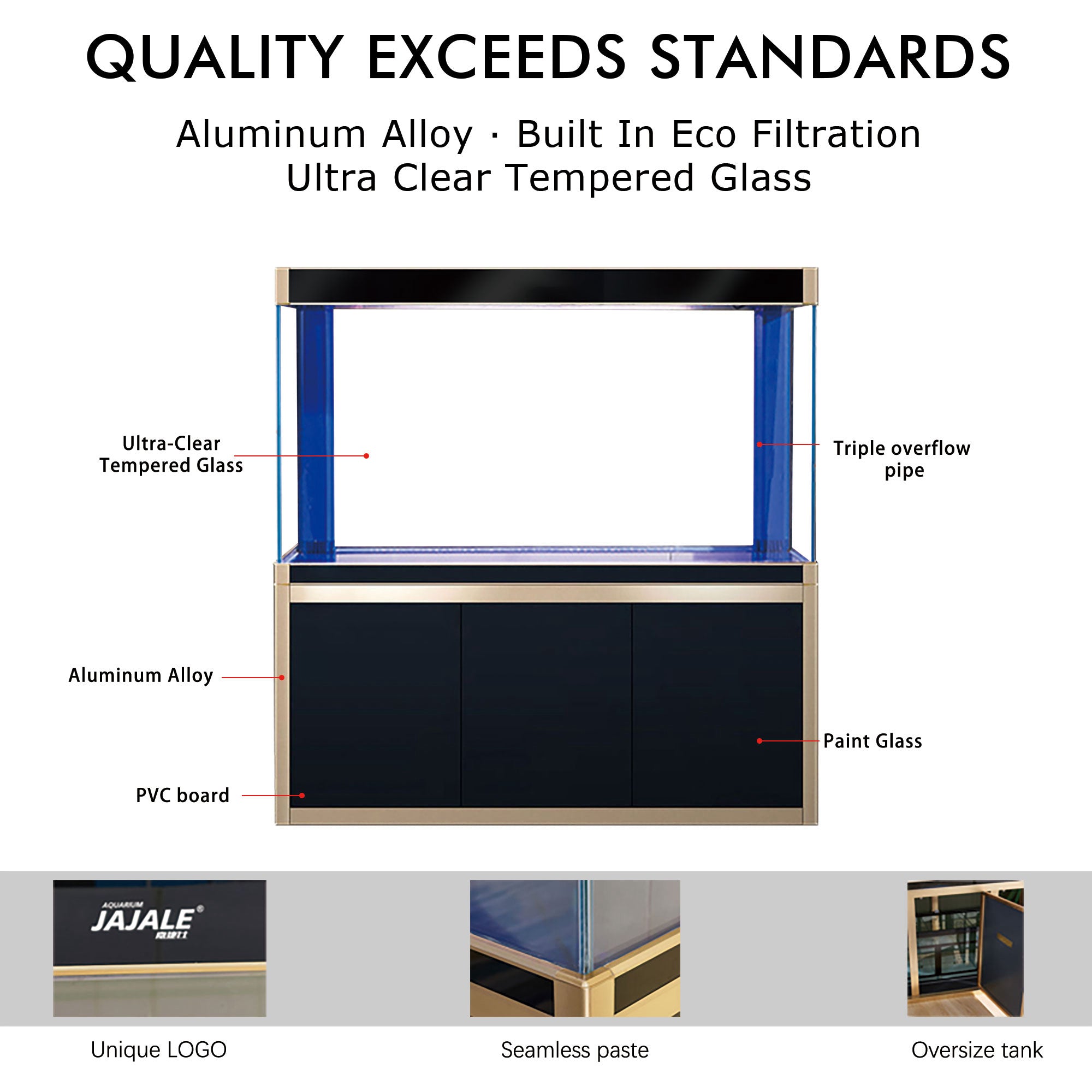 Aqua Dream 220 Gallon Tempered Glass Aquarium Black and Gold