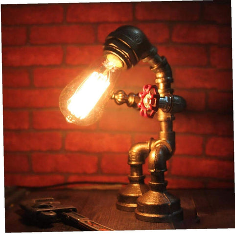 Industrial Pipe Style Fighting Robot Table Lamp 3-light Steampunk Desk Lamp 12"