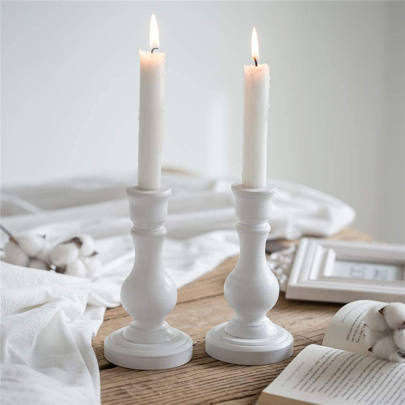 short wooden candle holers white