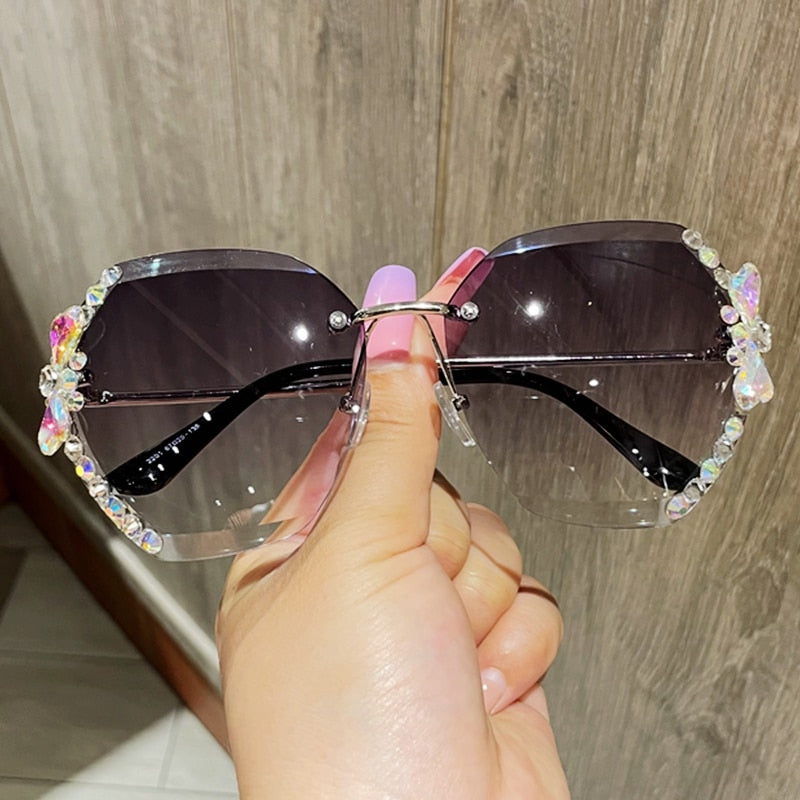 Rimless Rhinestone Sunglasses