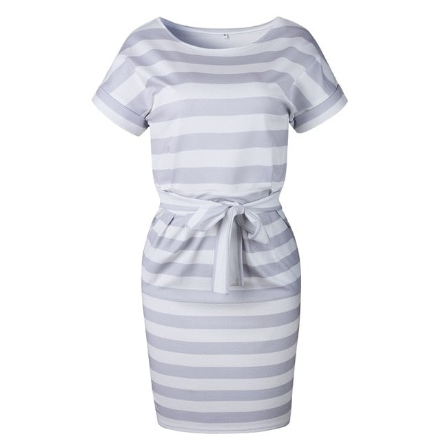 Casual Short O-neck Striped Dress