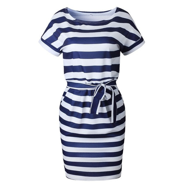 Casual Short O-neck Striped Dress