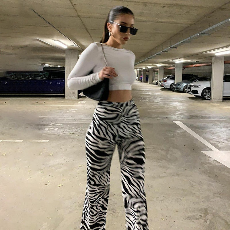 High Waist Zebra Print Pants