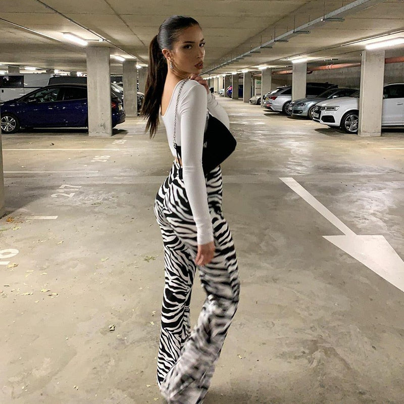 High Waist Zebra Print Pants